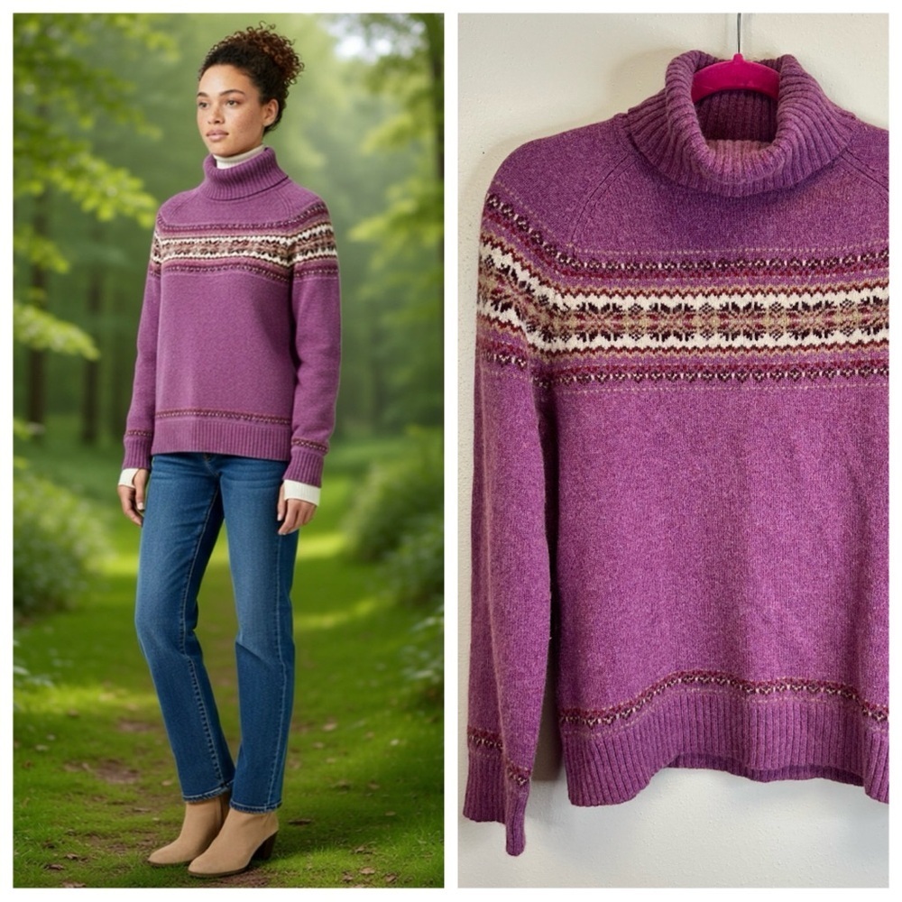 Angora Lambswool Fair Isle Soft Sweater Size M Nordic Turtleneck‎ Winter Fall